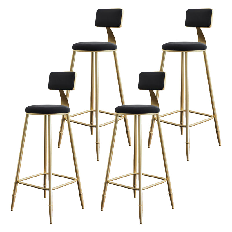 Glam Style Backrest Counter Stool Iron Kitchen Bar Stool with Velvet Cushion and Pedal