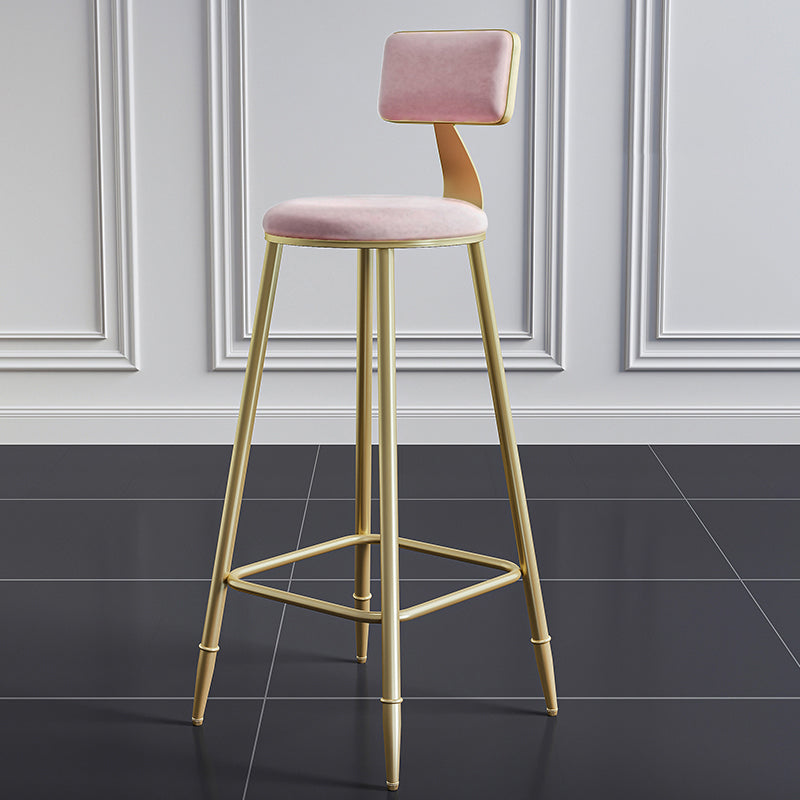 Glam Style Backrest Counter Stool Iron Kitchen Bar Stool with Velvet Cushion and Pedal