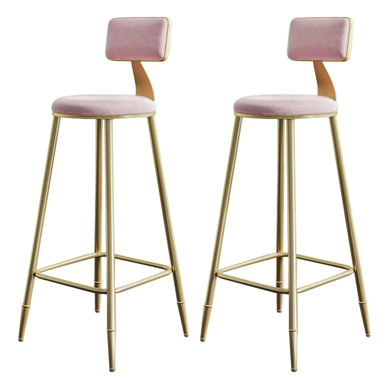 Glam Style Backrest Counter Stool Iron Kitchen Bar Stool with Velvet Cushion and Pedal
