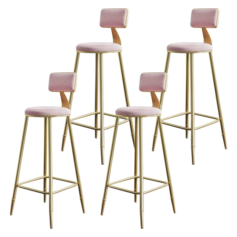 Glam Style Backrest Counter Stool Iron Kitchen Bar Stool with Velvet Cushion and Pedal