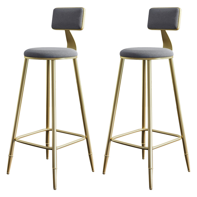 Glam Style Backrest Counter Stool Iron Kitchen Bar Stool with Velvet Cushion and Pedal