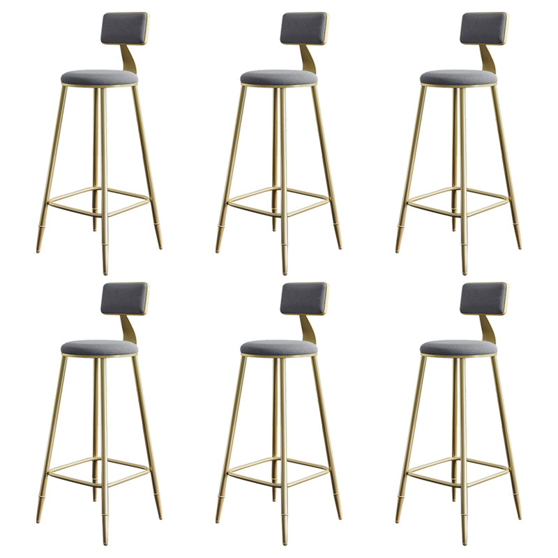 Glam Style Backrest Counter Stool Iron Kitchen Bar Stool with Velvet Cushion and Pedal