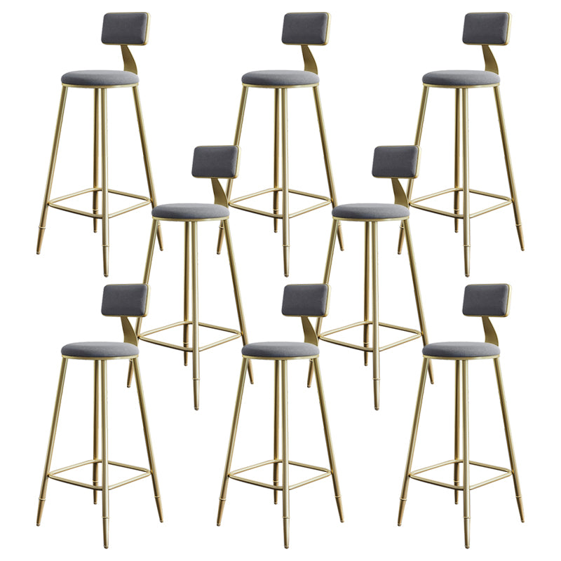 Glam Style Backrest Counter Stool Iron Kitchen Bar Stool with Velvet Cushion and Pedal