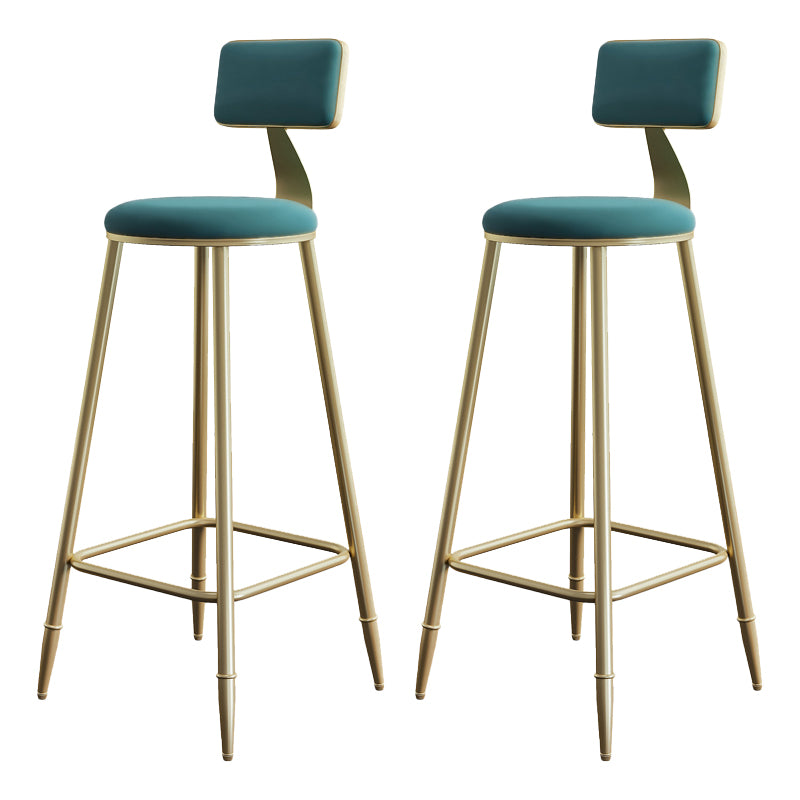 Glam Style Backrest Counter Stool Iron Kitchen Bar Stool with Velvet Cushion and Pedal