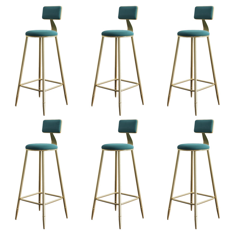 Glam Style Backrest Counter Stool Iron Kitchen Bar Stool with Velvet Cushion and Pedal