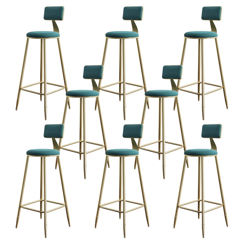 Glam Style Backrest Counter Stool Iron Kitchen Bar Stool with Velvet Cushion and Pedal