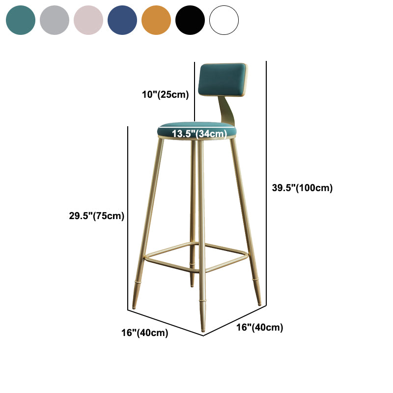 Glam Style Backrest Counter Stool Iron Kitchen Bar Stool with Velvet Cushion and Pedal