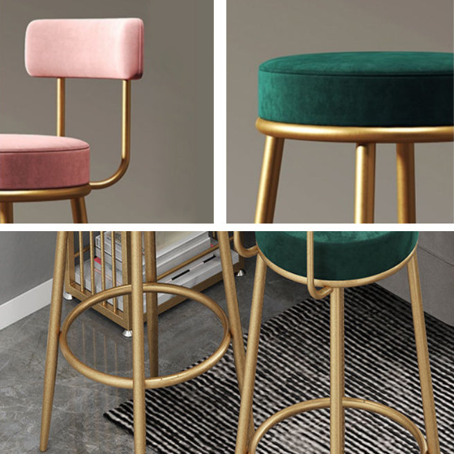 Glam Armless Backrest Counter Stool Iron Bar Stool with Cushion and Pedal for Cashier