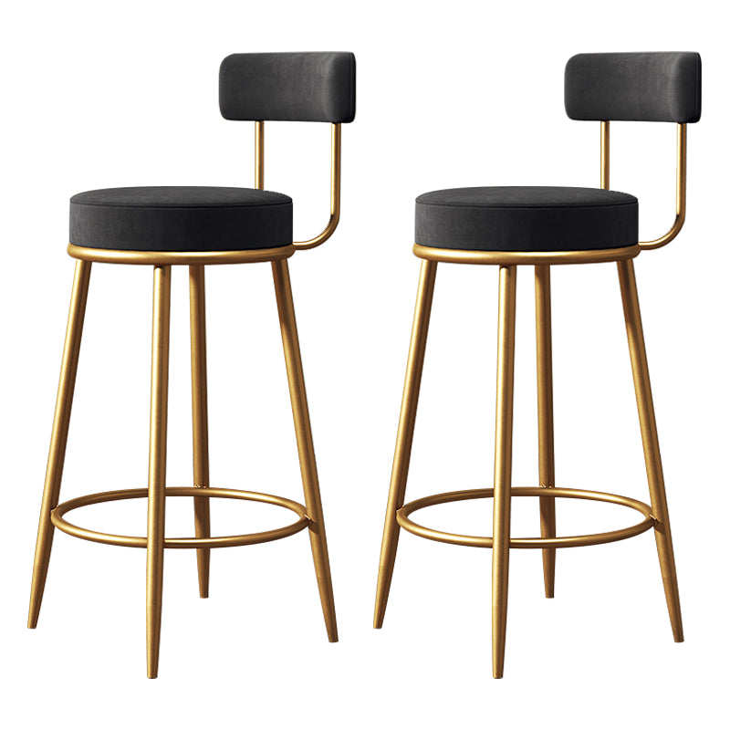 Glam Armless Backrest Counter Stool Iron Bar Stool with Cushion and Pedal for Cashier