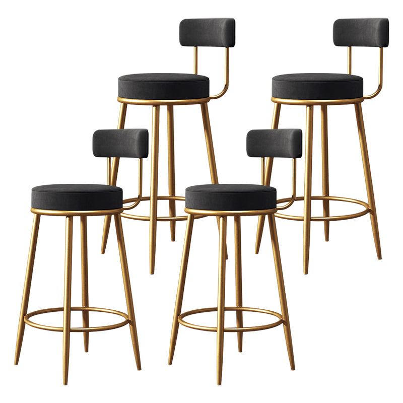 Glam Armless Backrest Counter Stool Iron Bar Stool with Cushion and Pedal for Cashier