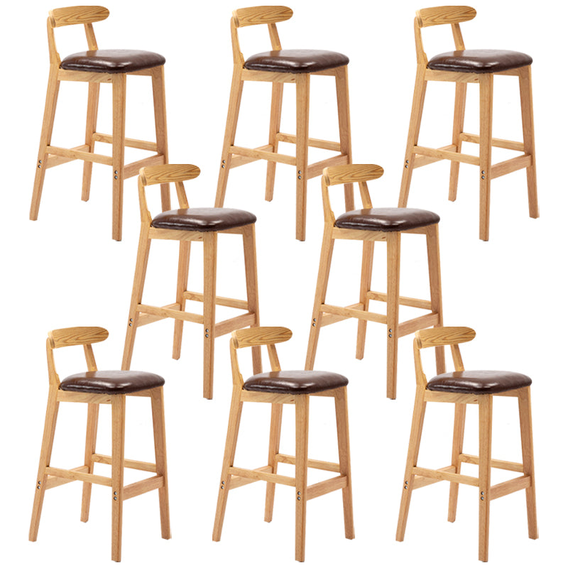 Modern Armless Backrest Counter Stool Rubber Wood Cafe Bar Stool with Seat and Pedal