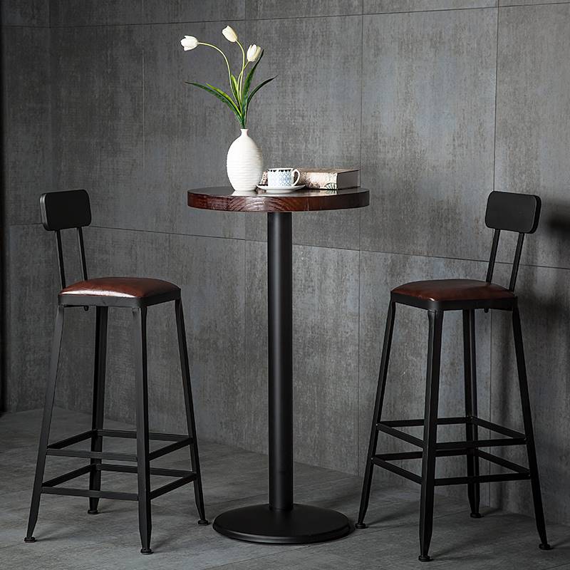 Industrial Armless Counter Stool Iron Bar Stool with Leather Cushion and Pedal for Cafe