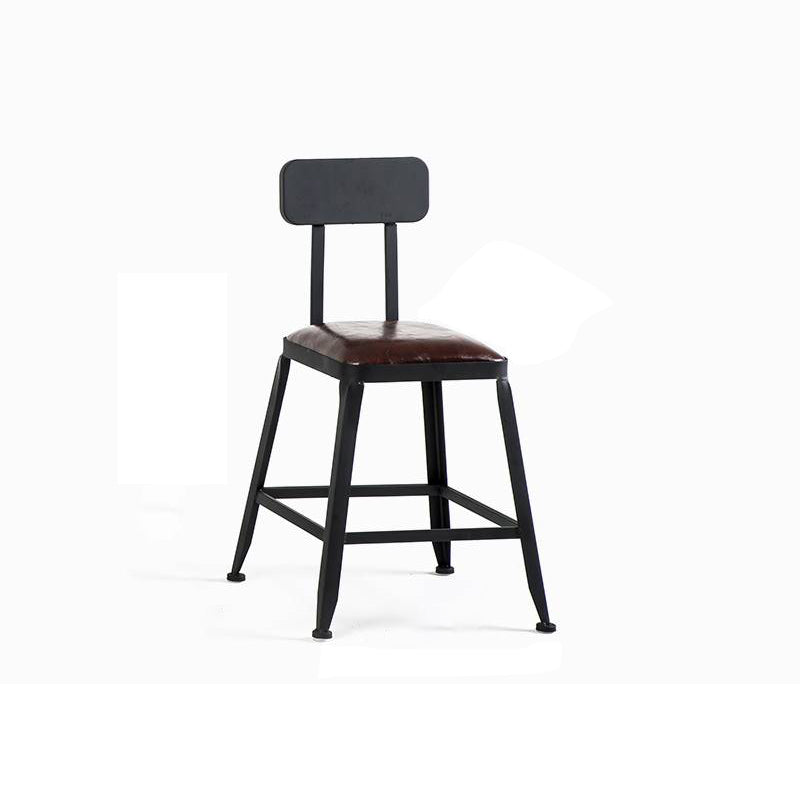 Industrial Armless Counter Stool Iron Bar Stool with Leather Cushion and Pedal for Cafe