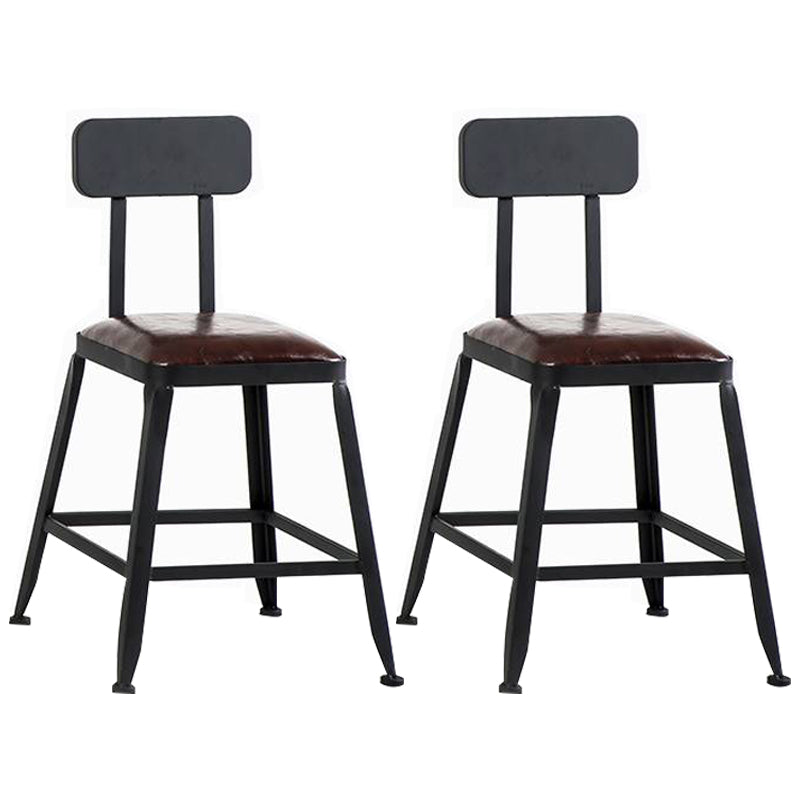 Industrial Armless Counter Stool Iron Bar Stool with Leather Cushion and Pedal for Cafe