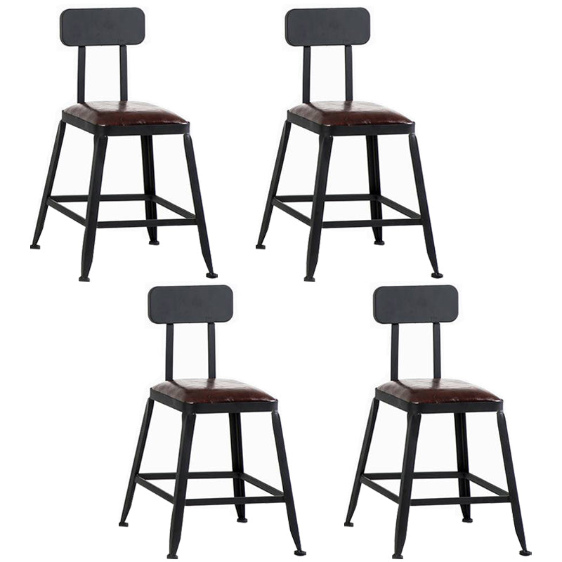 Industrial Armless Counter Stool Iron Bar Stool with Leather Cushion and Pedal for Cafe