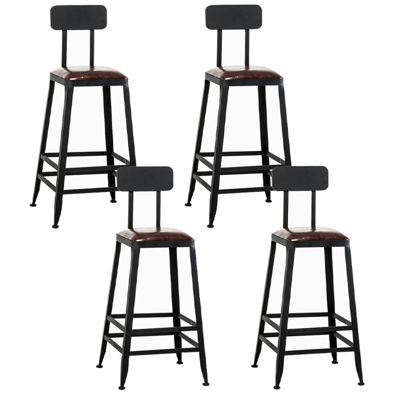 Industrial Armless Counter Stool Iron Bar Stool with Leather Cushion and Pedal for Cafe