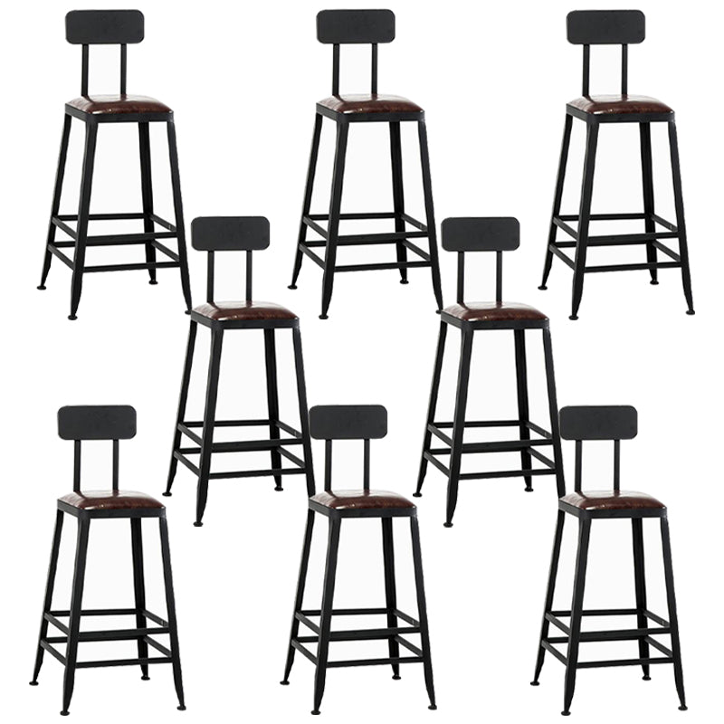 Industrial Armless Counter Stool Iron Bar Stool with Leather Cushion and Pedal for Cafe