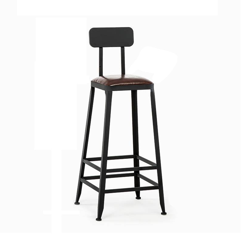 Industrial Armless Counter Stool Iron Bar Stool with Leather Cushion and Pedal for Cafe