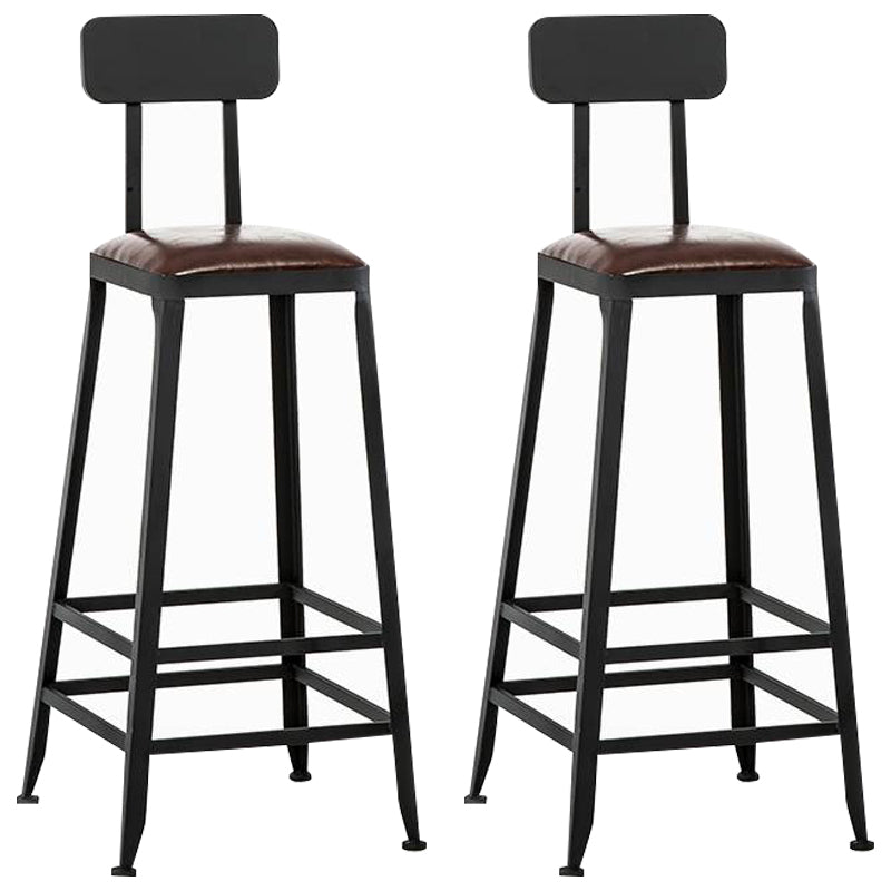 Industrial Armless Counter Stool Iron Bar Stool with Leather Cushion and Pedal for Cafe