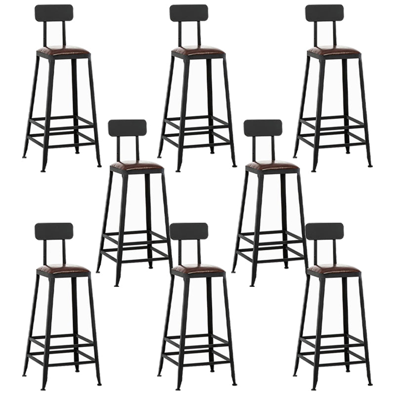 Industrial Armless Counter Stool Iron Bar Stool with Leather Cushion and Pedal for Cafe