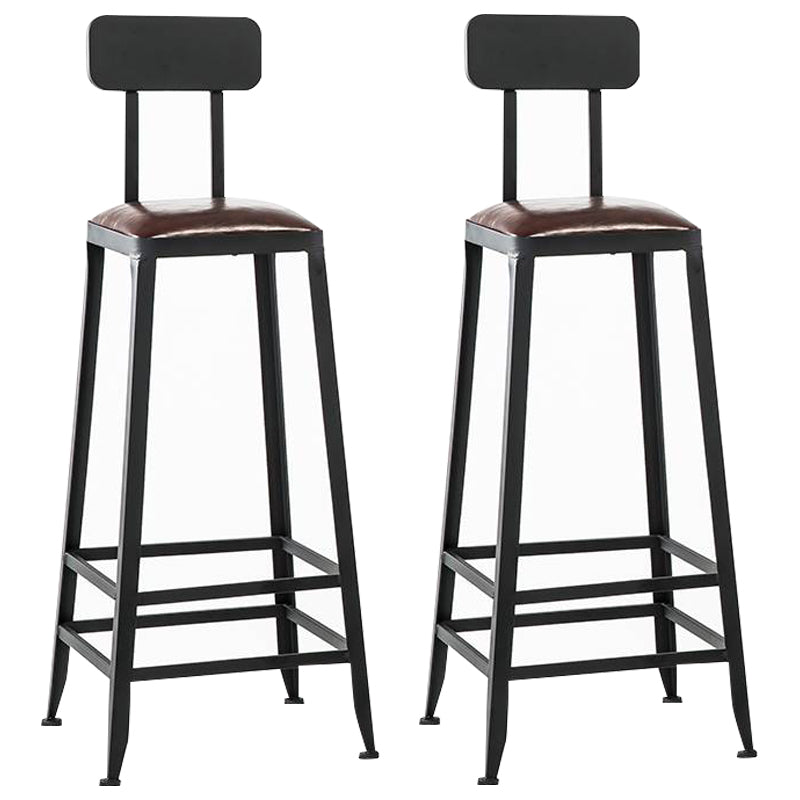 Industrial Armless Counter Stool Iron Bar Stool with Leather Cushion and Pedal for Cafe