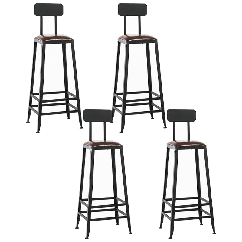 Industrial Armless Counter Stool Iron Bar Stool with Leather Cushion and Pedal for Cafe