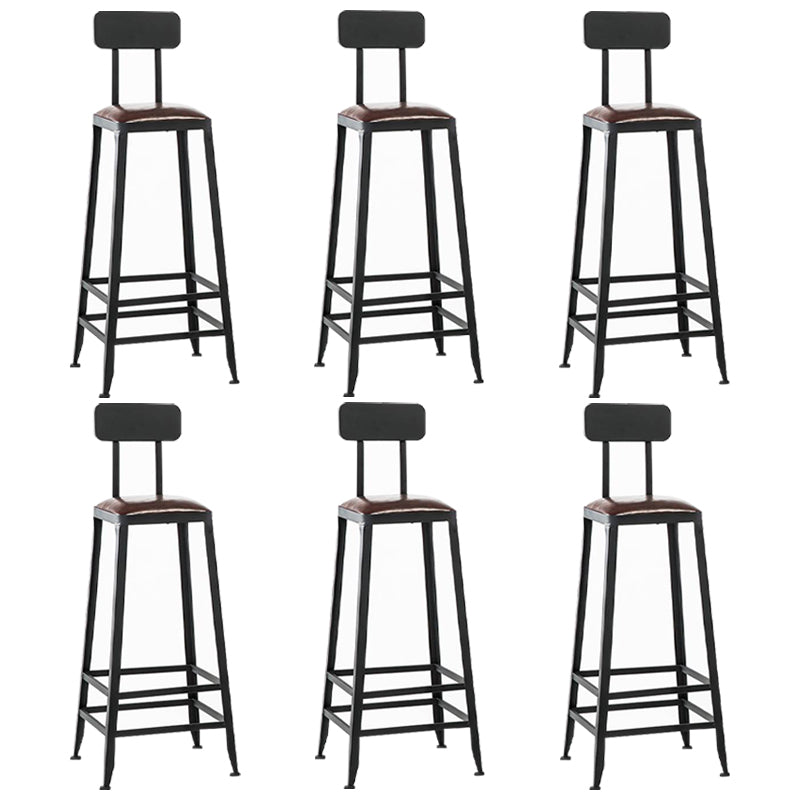Industrial Armless Counter Stool Iron Bar Stool with Leather Cushion and Pedal for Cafe