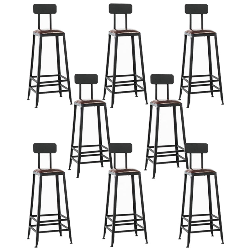 Industrial Armless Counter Stool Iron Bar Stool with Leather Cushion and Pedal for Cafe