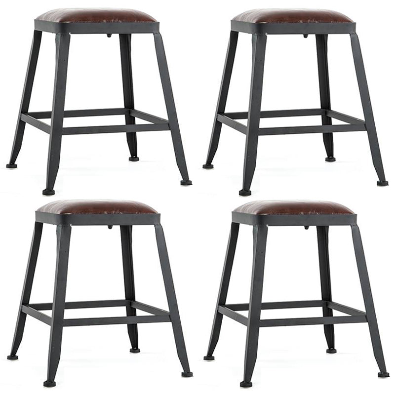 Industrial Armless Counter Stool Iron Bar Stool with Leather Cushion and Pedal for Cafe