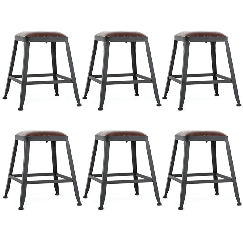 Industrial Armless Counter Stool Iron Bar Stool with Leather Cushion and Pedal for Cafe