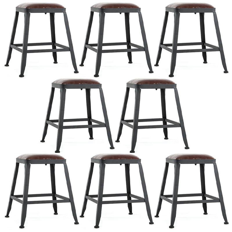 Industrial Armless Counter Stool Iron Bar Stool with Leather Cushion and Pedal for Cafe
