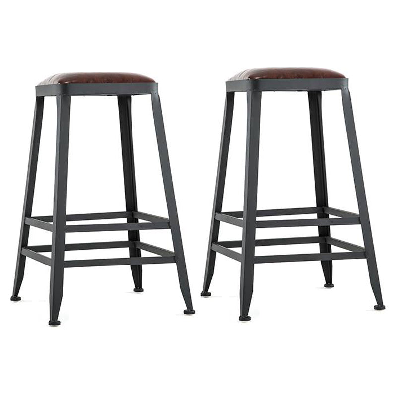 Industrial Armless Counter Stool Iron Bar Stool with Leather Cushion and Pedal for Cafe