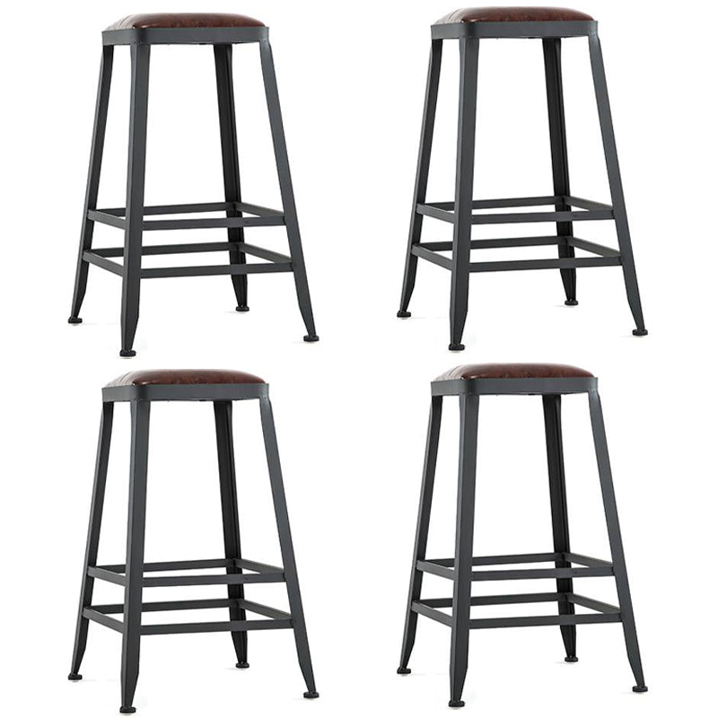 Industrial Armless Counter Stool Iron Bar Stool with Leather Cushion and Pedal for Cafe