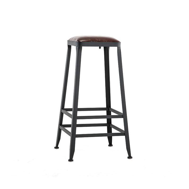 Industrial Armless Counter Stool Iron Bar Stool with Leather Cushion and Pedal for Cafe
