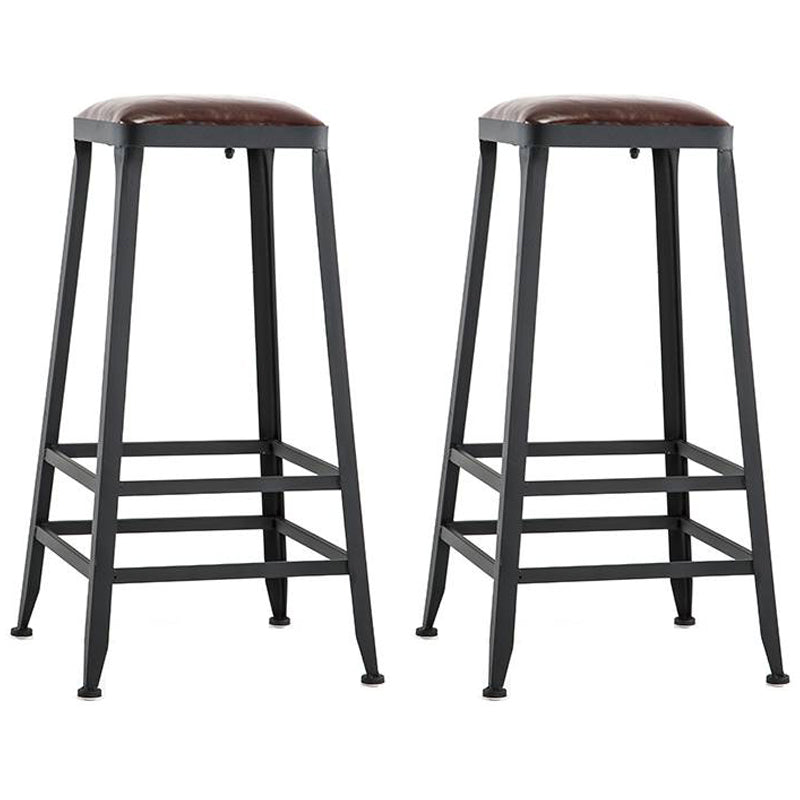 Industrial Armless Counter Stool Iron Bar Stool with Leather Cushion and Pedal for Cafe