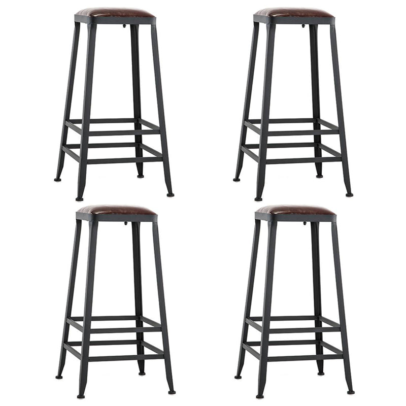 Industrial Armless Counter Stool Iron Bar Stool with Leather Cushion and Pedal for Cafe
