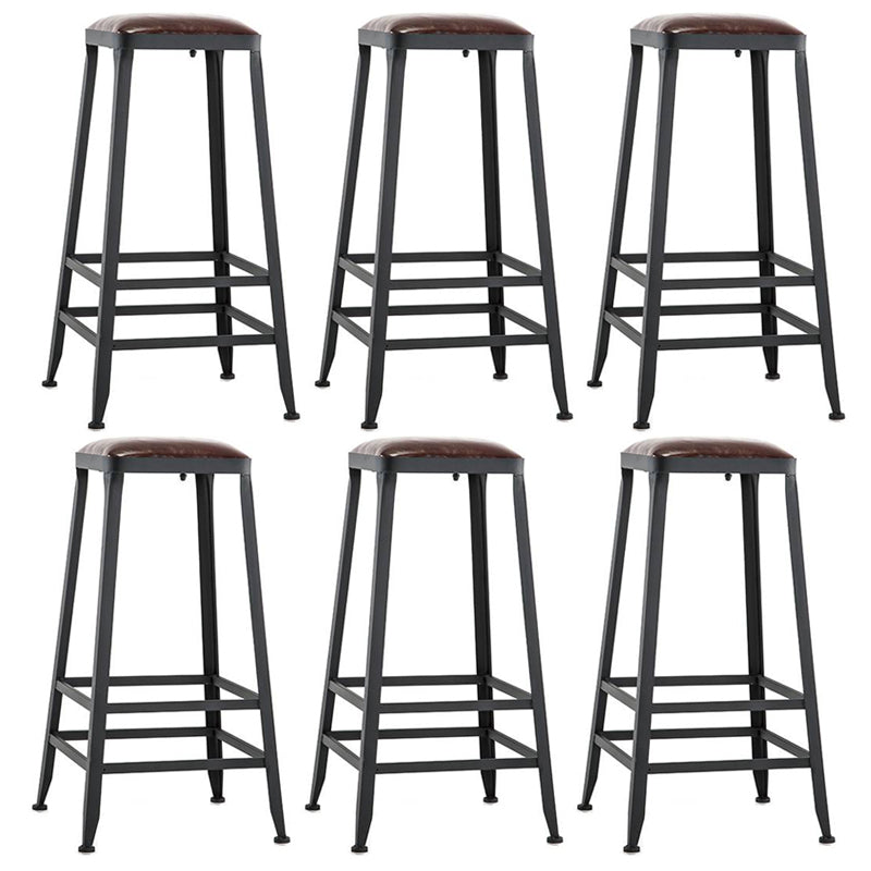 Industrial Armless Counter Stool Iron Bar Stool with Leather Cushion and Pedal for Cafe