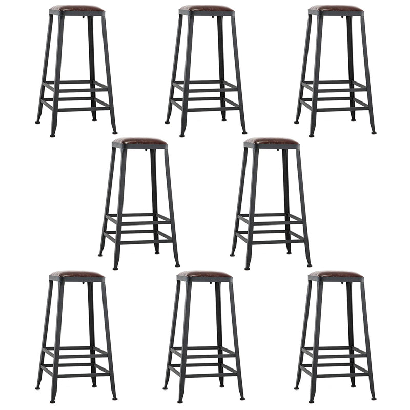 Industrial Armless Counter Stool Iron Bar Stool with Leather Cushion and Pedal for Cafe