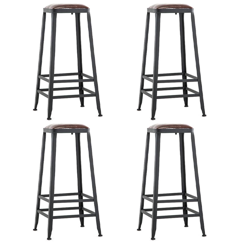 Industrial Armless Counter Stool Iron Bar Stool with Leather Cushion and Pedal for Cafe
