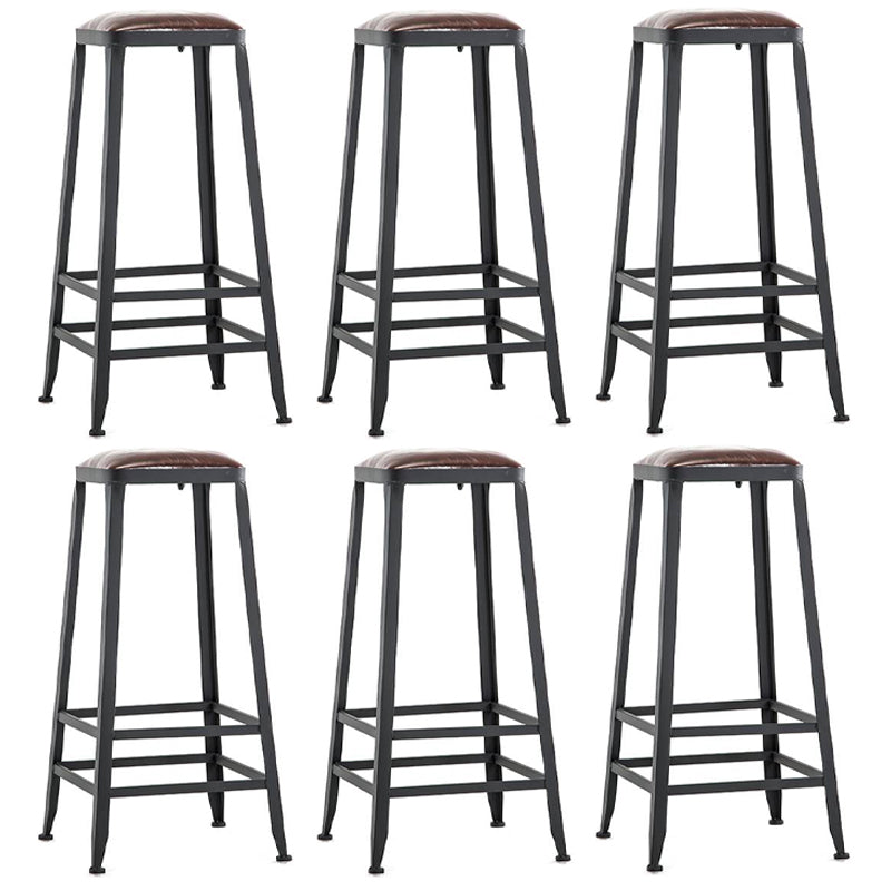 Industrial Armless Counter Stool Iron Bar Stool with Leather Cushion and Pedal for Cafe