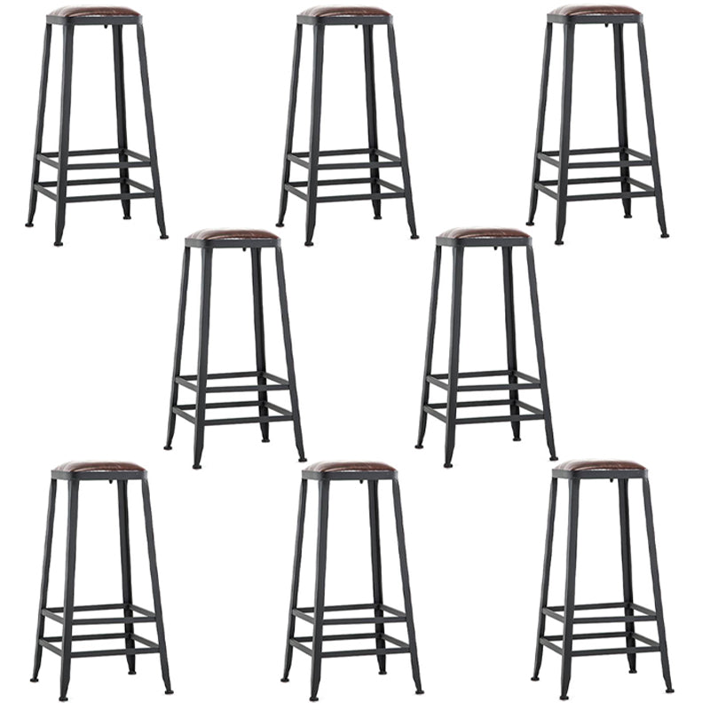 Industrial Armless Counter Stool Iron Bar Stool with Leather Cushion and Pedal for Cafe