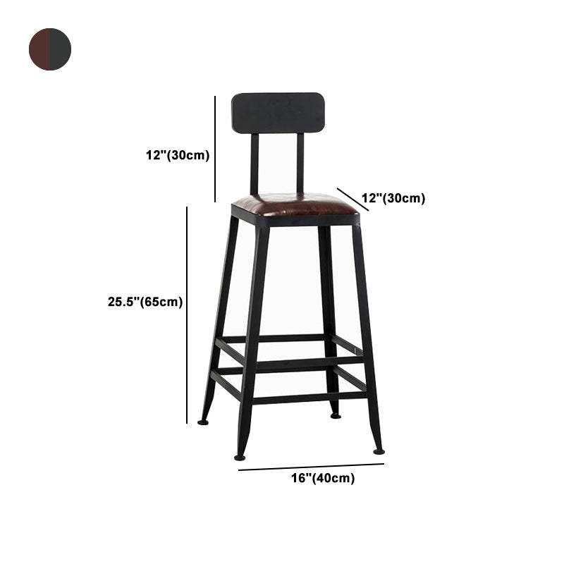 Industrial Armless Counter Stool Iron Bar Stool with Leather Cushion and Pedal for Cafe