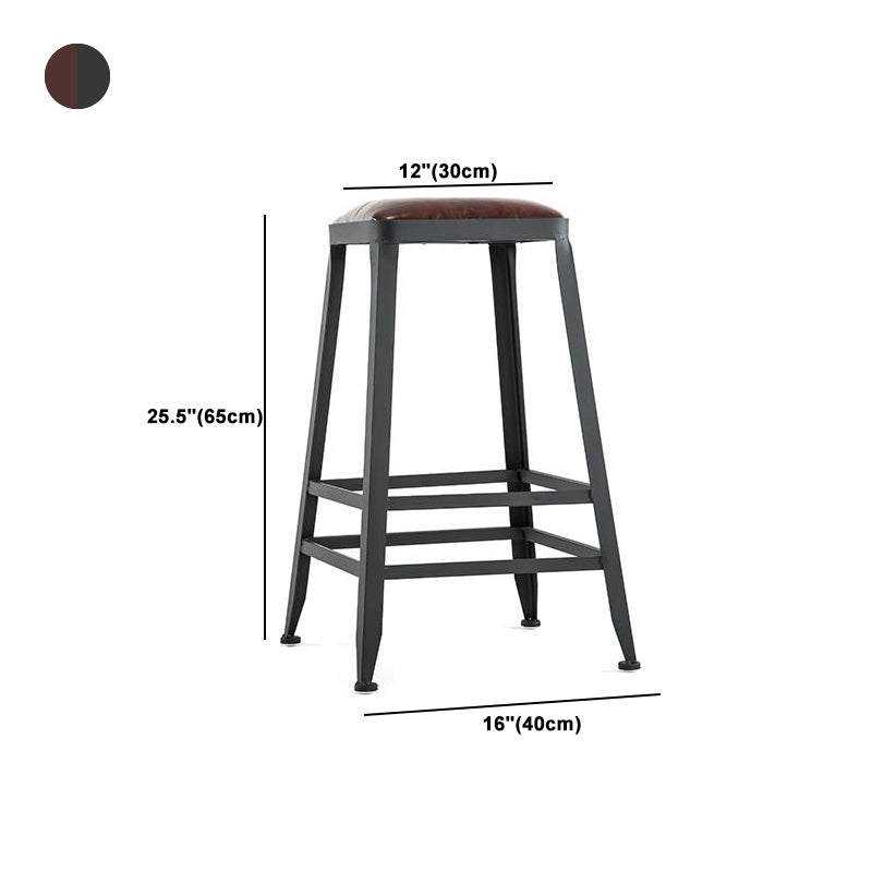 Industrial Armless Counter Stool Iron Bar Stool with Leather Cushion and Pedal for Cafe