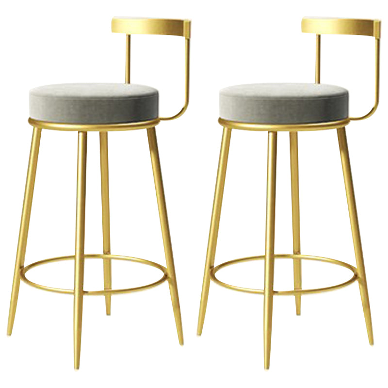 Glam Metal Barstool Velvet Footrest Low BackStool in Matte Finish for Indoor