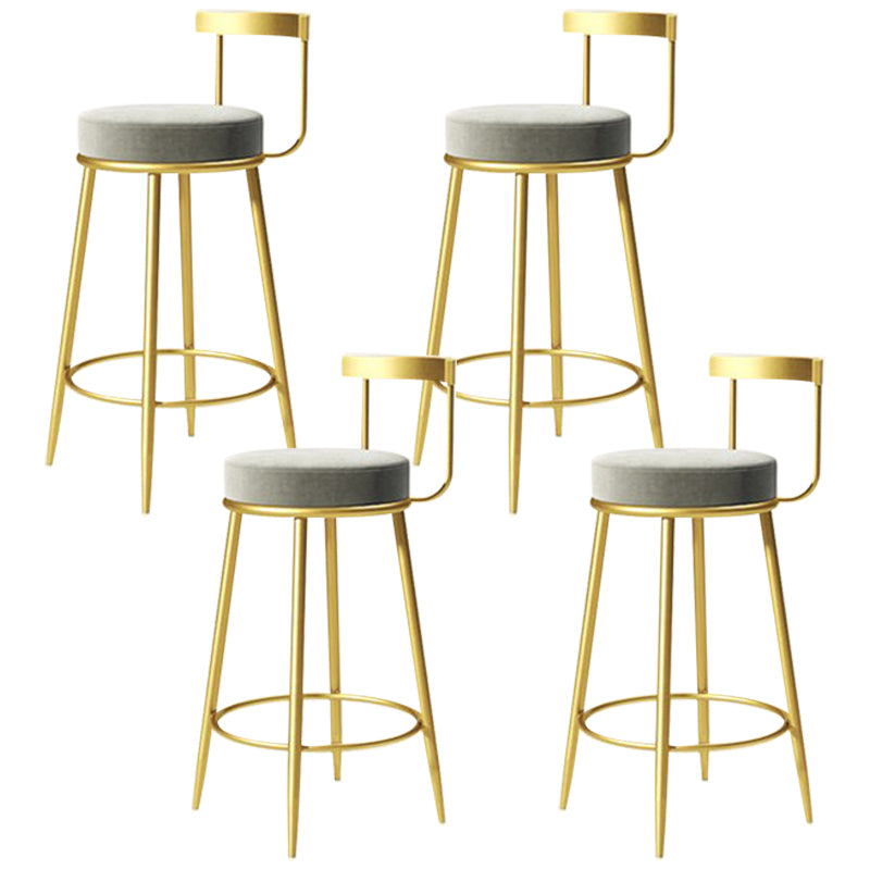 Glam Metal Barstool Velvet Footrest Low BackStool in Matte Finish for Indoor