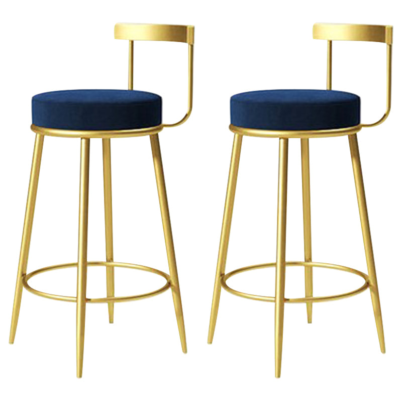 Glam Metal Barstool Velvet Footrest Low BackStool in Matte Finish for Indoor