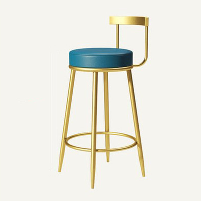 Glam Metal Barstool Velvet Footrest Low BackStool in Matte Finish for Indoor