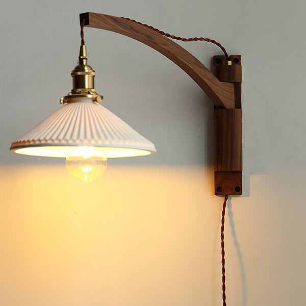 Brown 1-Light Wall Lamp in Modern Creative Style Wooden Cone Wall Light for Living Room