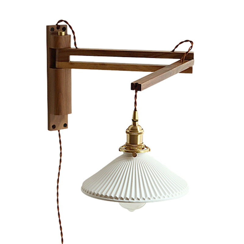 Brown 1-Light Wall Lamp in Modern Creative Style Wooden Cone Wall Light for Living Room