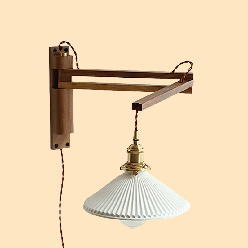 Brown 1-Light Wall Lamp in Modern Creative Style Wooden Cone Wall Light for Living Room